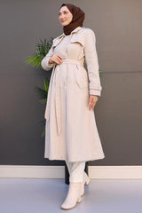 GIZAMILA Striped Belted Cashmere Coat