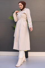 GIZAMILA Striped Belted Cashmere Coat