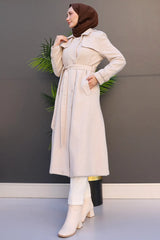 GIZAMILA Striped Belted Cashmere Coat