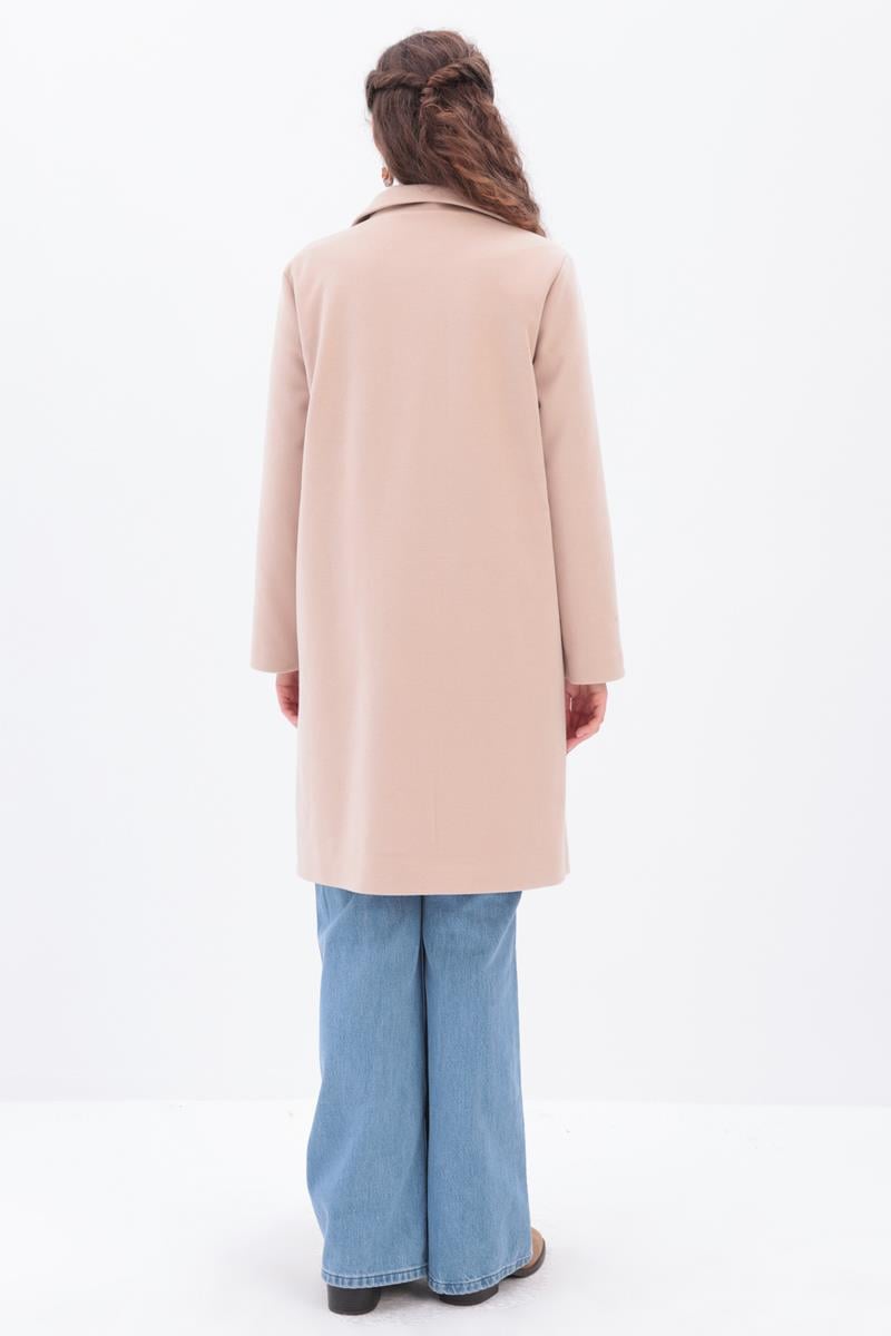 Allday Beige-water Float Open Collar Fleto Pocket Coat