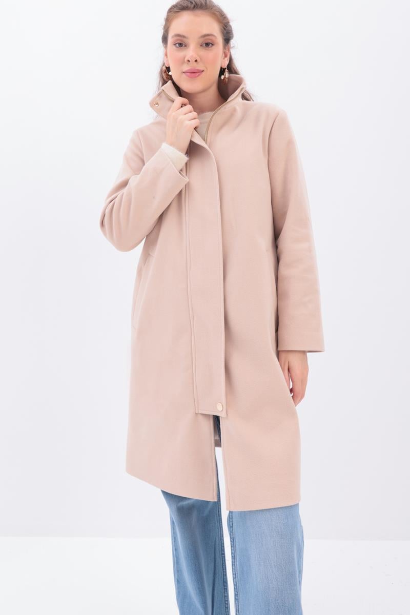 Allday Beige-water Float Open Collar Fleto Pocket Coat